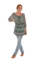 Tie-Dye Three-Quarters Sleeve Keyhole-Front Tunic - Shoreline Wear, Inc.