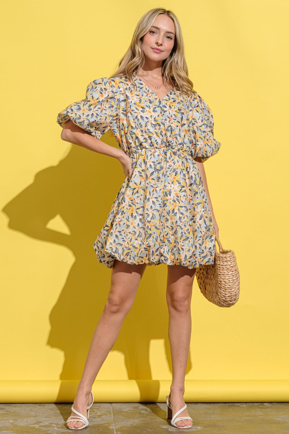 And The Why Full Size Floral Surplice Puff Sleeve Dress - Charming Charlie
