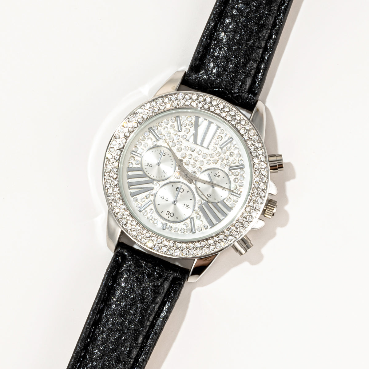 Black & Silvertone Watch With Crystals - Charming Charlie