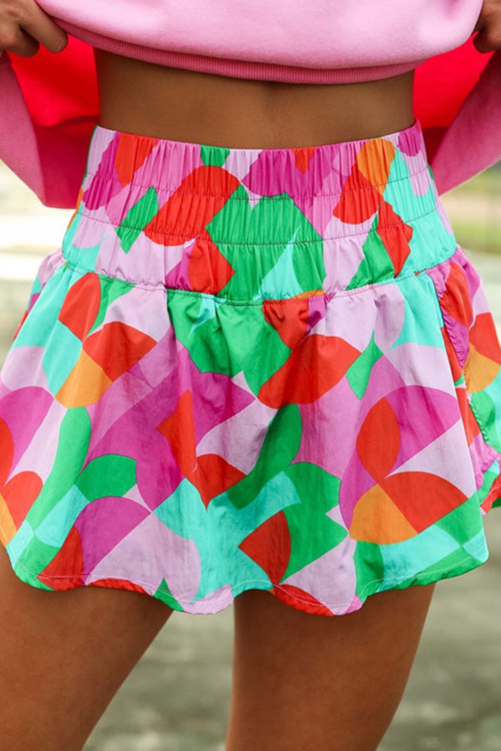 Smocked Contrast Print High Waist Skort - Charming Charlie
