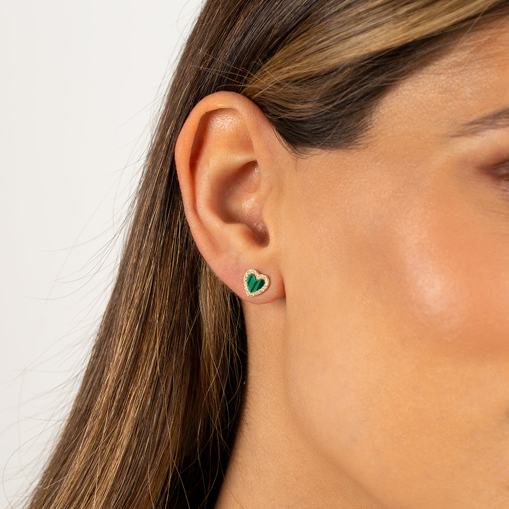  Colored Stone Pavé Heart Stud Earring - Adina's Jewels