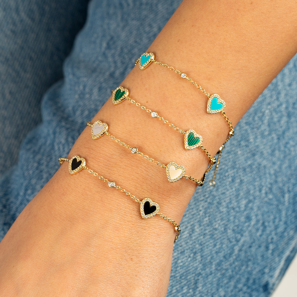  Pavé Multi Heart Stone Bracelet - Adina's Jewels