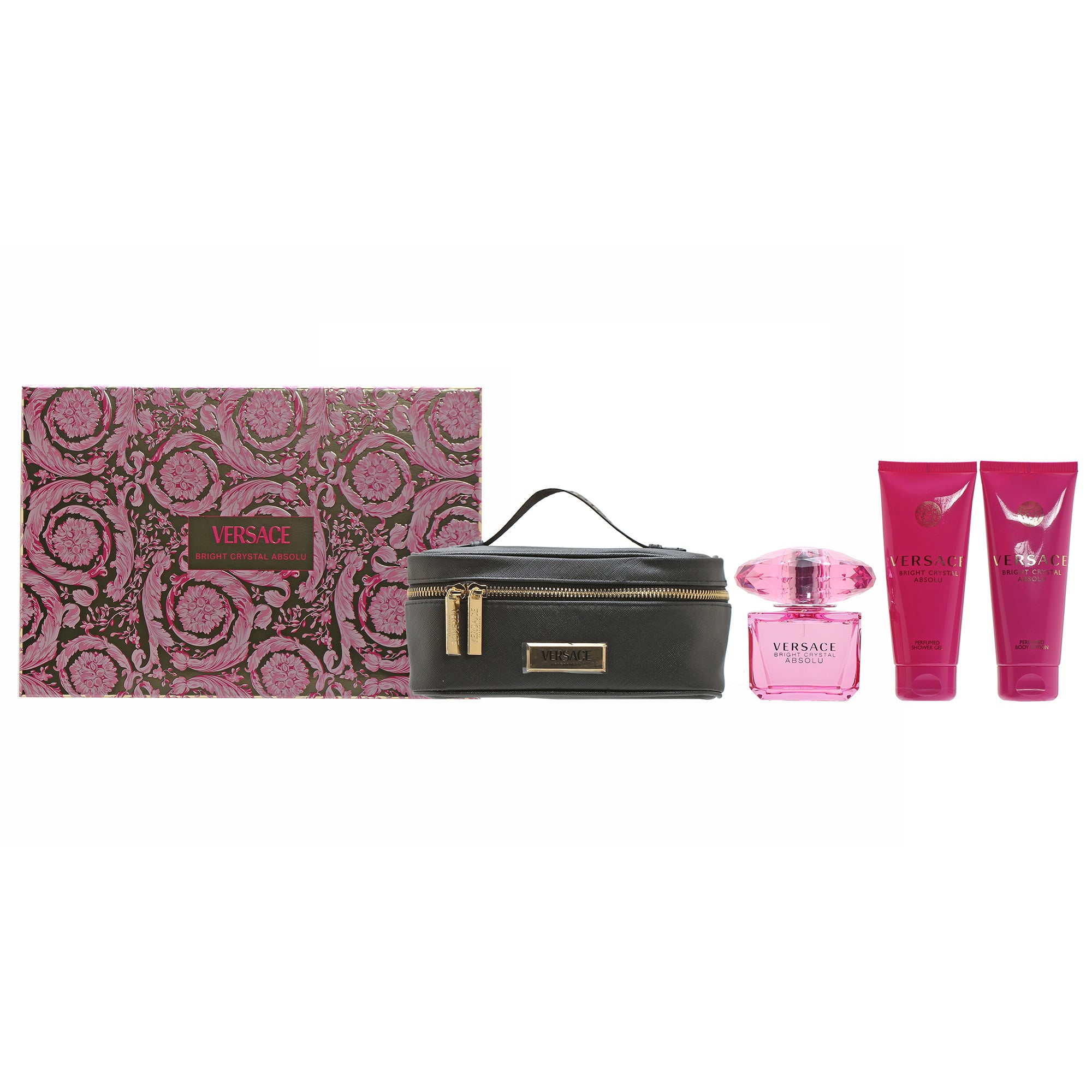 VERSACE BRIGHT CRYSTAL ABSOLU SET 3OZ EDP SPRAY/3.4 OZ BODY LOTION/3.4 OZ SHOWER GEL/BAG - Charming Charlie