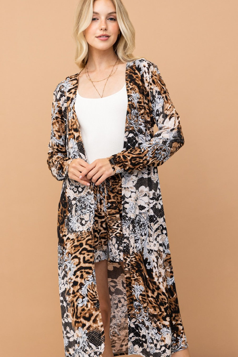 Long Sleeve Animal Print Kimono Cardigan Boho Beach Leopard Print