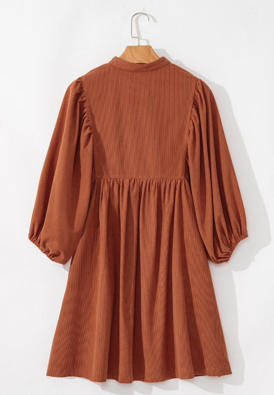 Corduroy Quarter Snap Three-Quarter Sleeve Dress - Charming Charlie