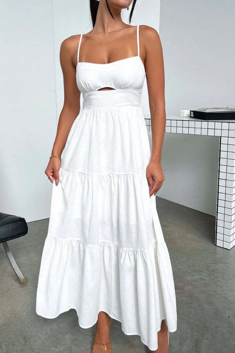 cut out tiered maxi dress Cut-Out Tiered Dress with Spaghetti Straps – Charming Charlie