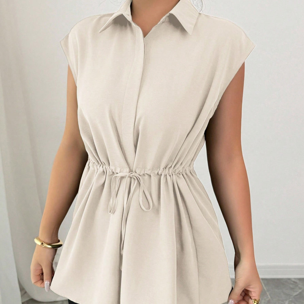 Drawstring Waist Cap Sleeve Shirt – Charming Charlie