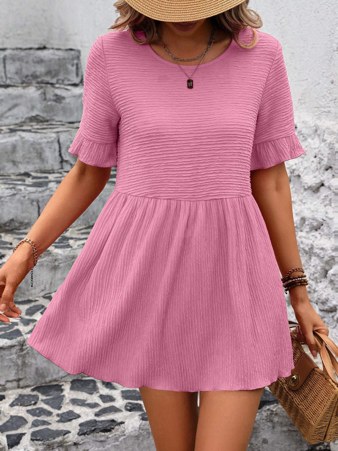 Round Neck Short Sleeve Blouse - Charming Charlie