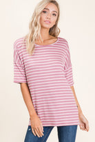 BOMBOM Striped Round Neck Half Sleeve T-Shirt - Charming Charlie