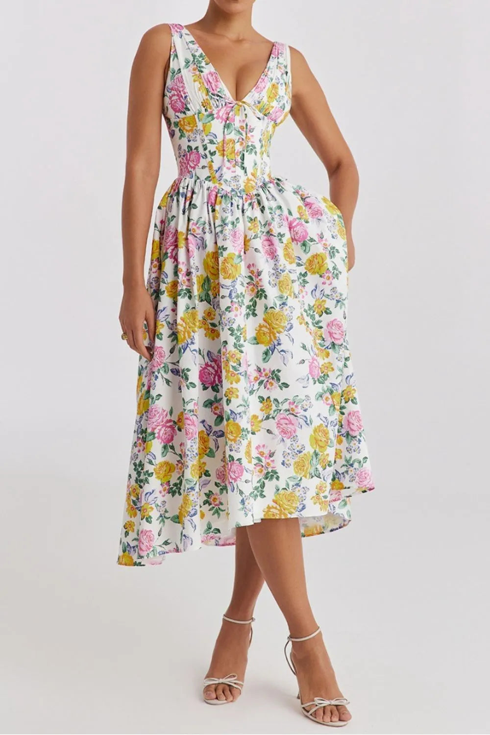 Floral V-Neck Sleeveless Midi Dress with Pockets Charming Charlie Floral V-Neck Sleeveless Midi Dress with Pockets Charming Charlie