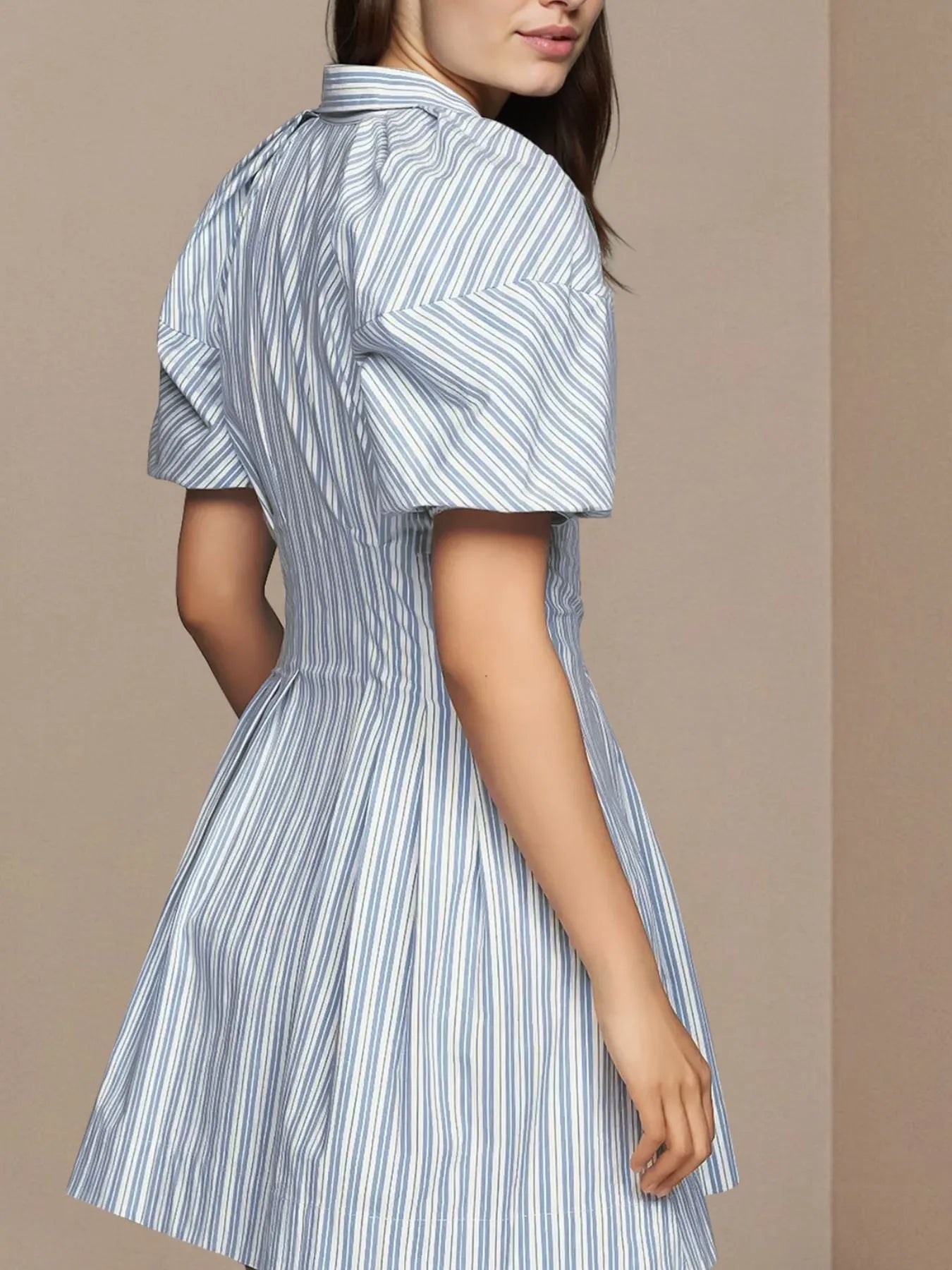 Fashion Stripe Print Button Casual Dress