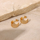 Stainless Steel Inlaid Zircon C-Hoop Earrings - Charming Charlie