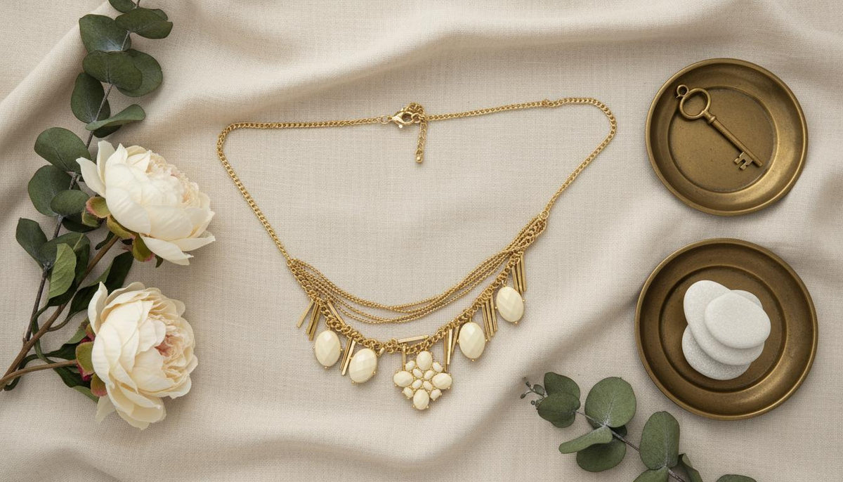Ivory Cluster & Gold Chain Necklace - Charming Charlie