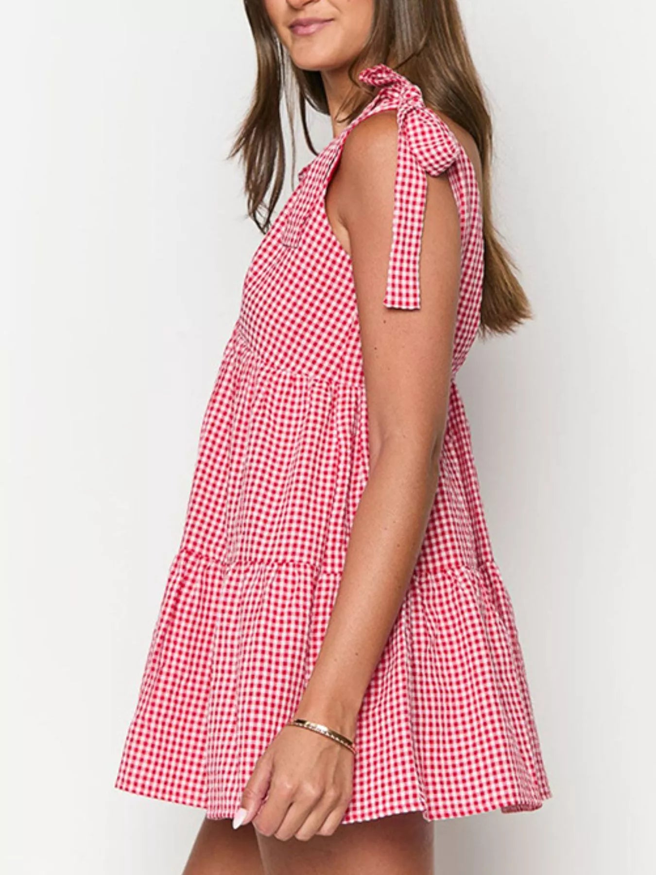 Gingham Tie-Shoulder Mini Dress Black / S