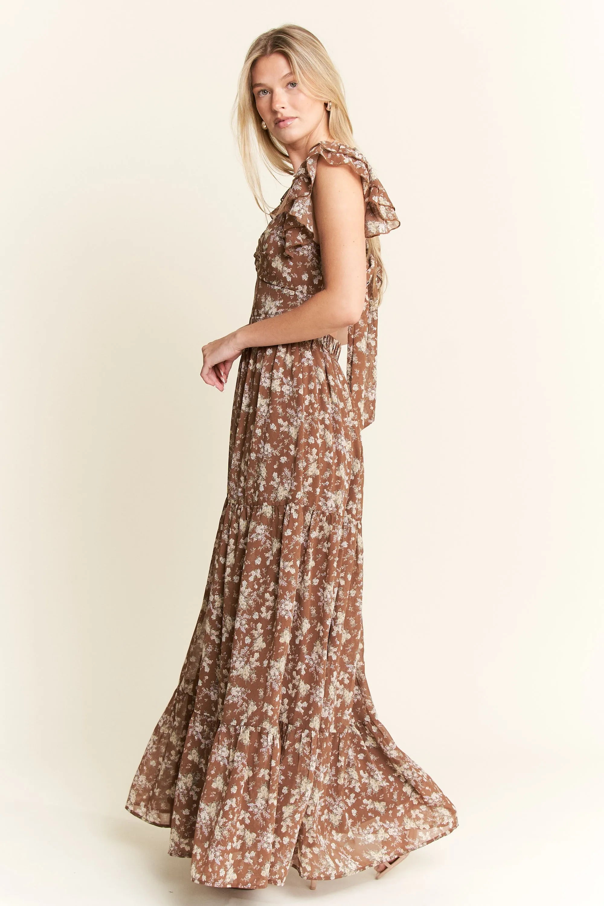 Jade By Jane Ruffle Sleeve Tiered Maxi Dress – Charming Charlie