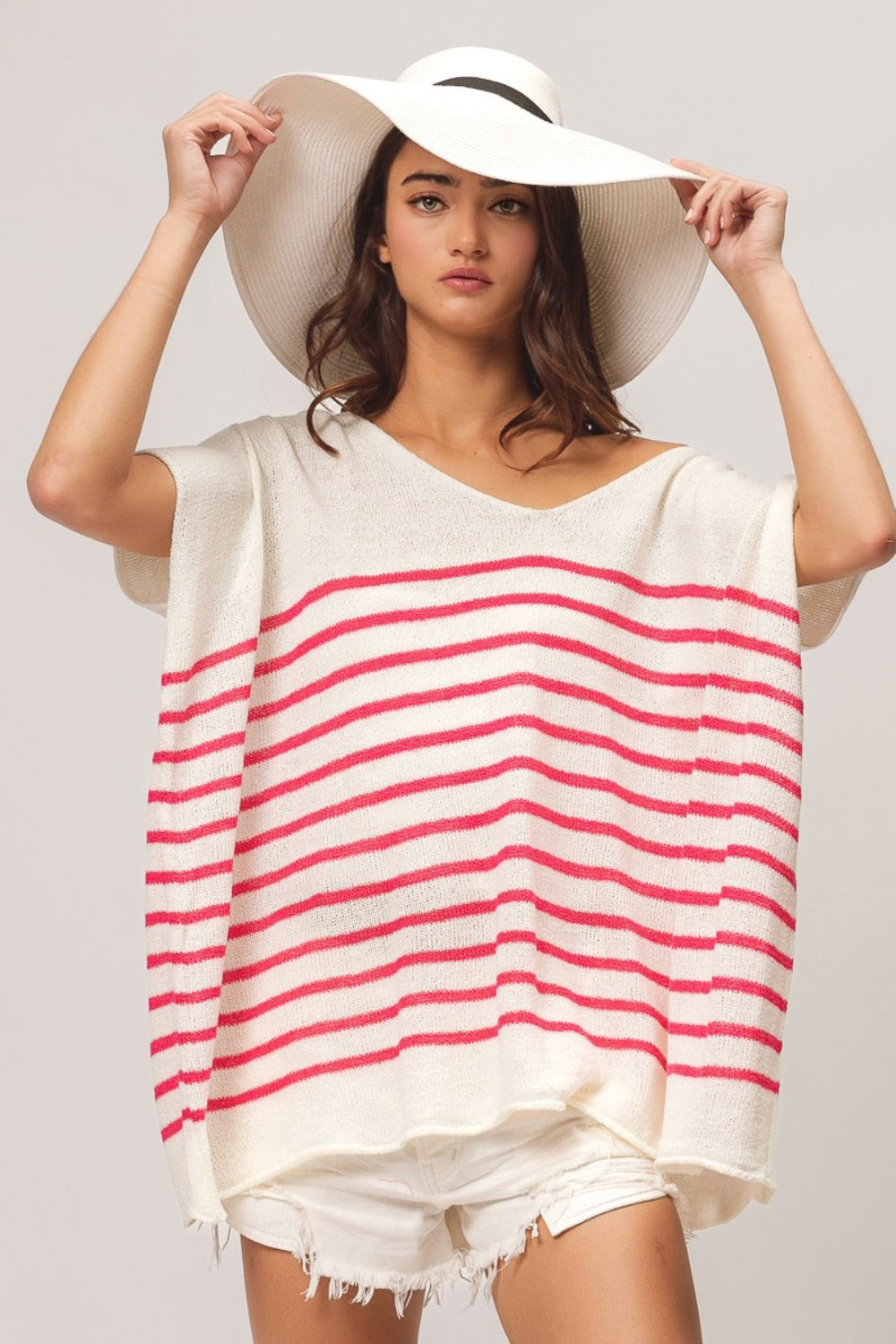 BiBi V Neck Striped Short Sleeve Top - Charming Charlie