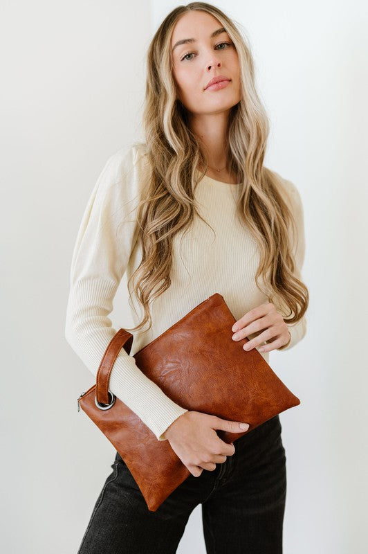 Alexa Oversized Clutch with Wristlet Rust 1