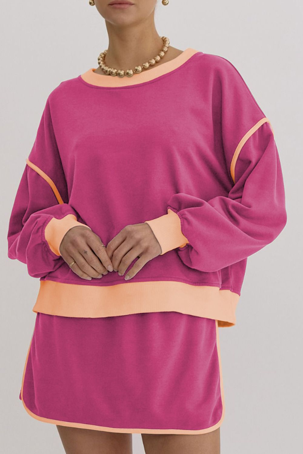 Contrast Trim Round Neck Top and Skort Set - Charming Charlie