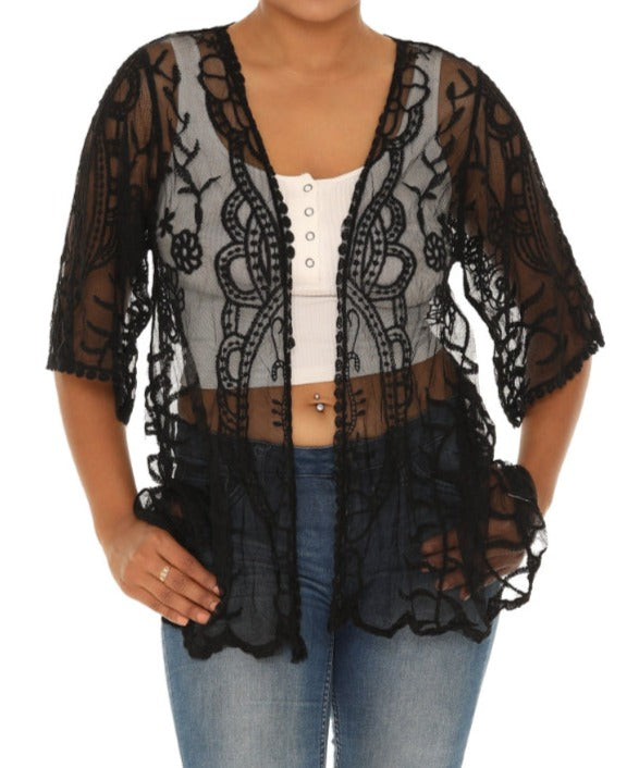 Sheer Crochet Open Cardigan