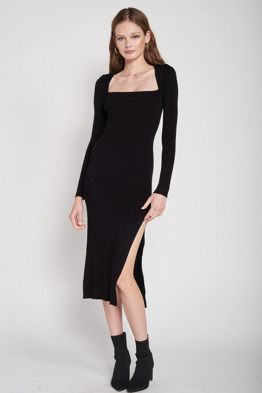 Emory Park Square Neck Midi Dress with Slit Black M