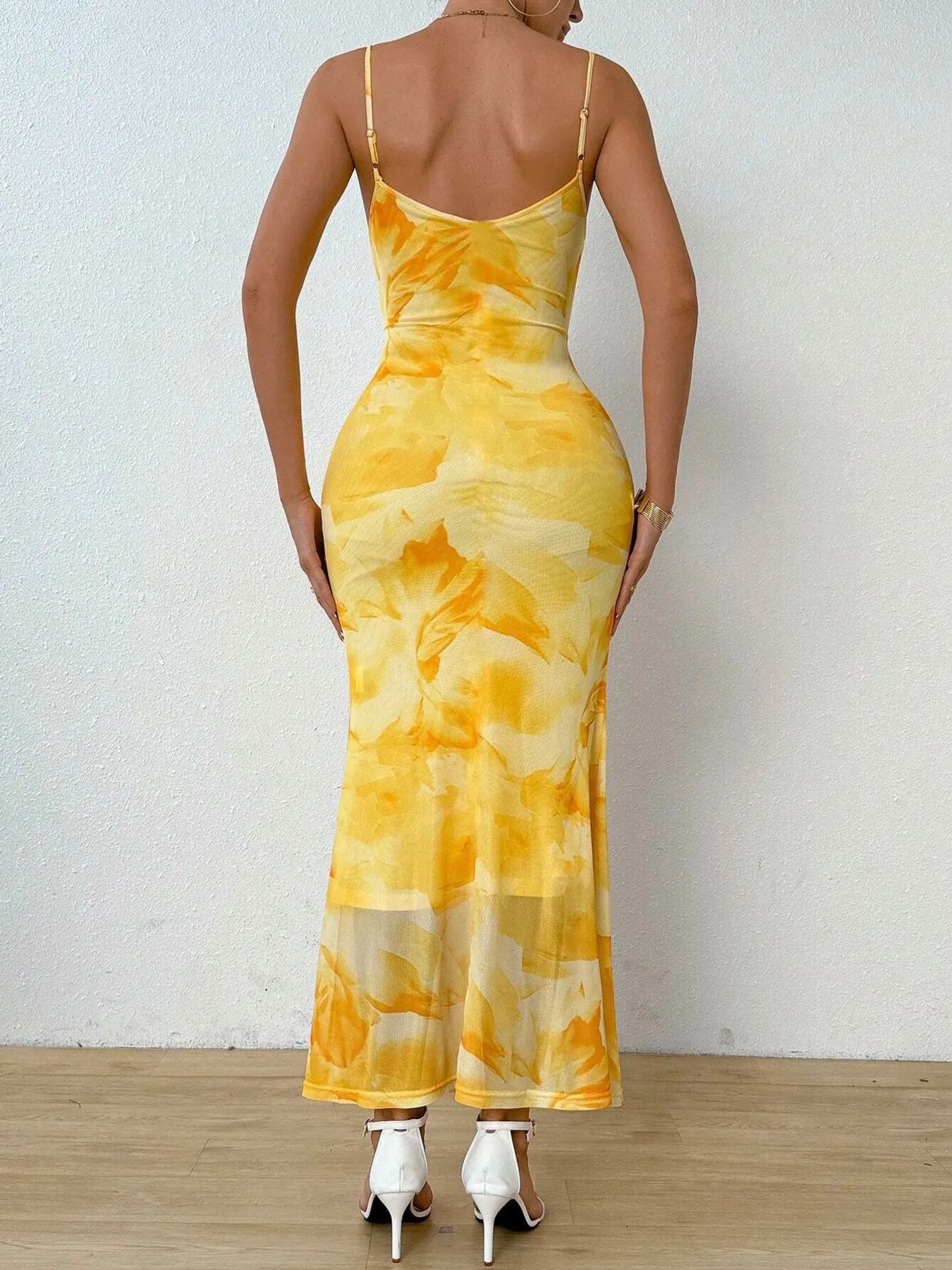 Tie-Dye Ruched Bodycon Mesh Cami Maxi Dress – Charming Charlie