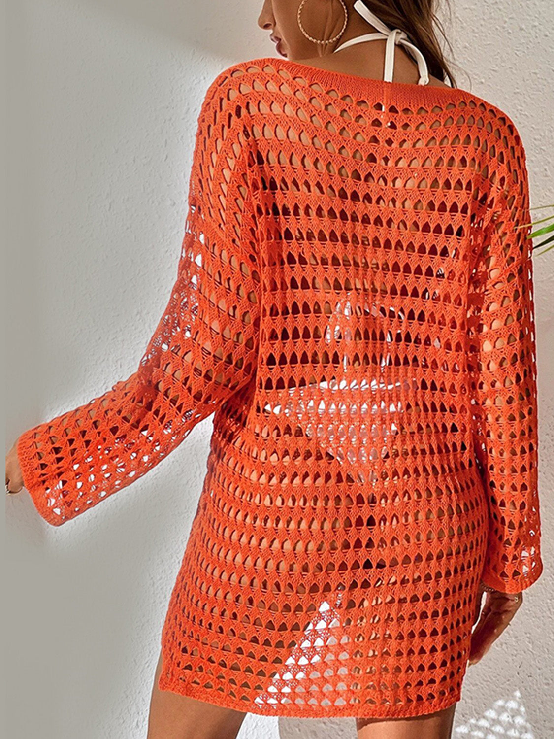 Cutout Boat Neck Long Sleeve Cover Up main image 0