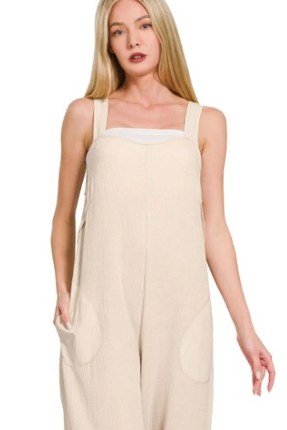 Zenana Double Gauze Washed Wide Leg Overalls – Charming Charlie