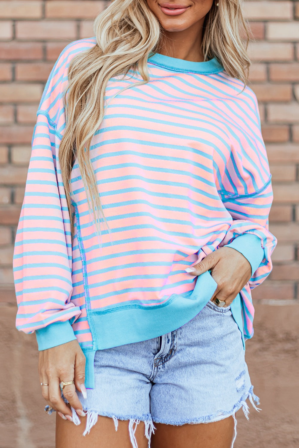 High-Low Striped Long Sleeve Sweatshirt - Charming Charlie