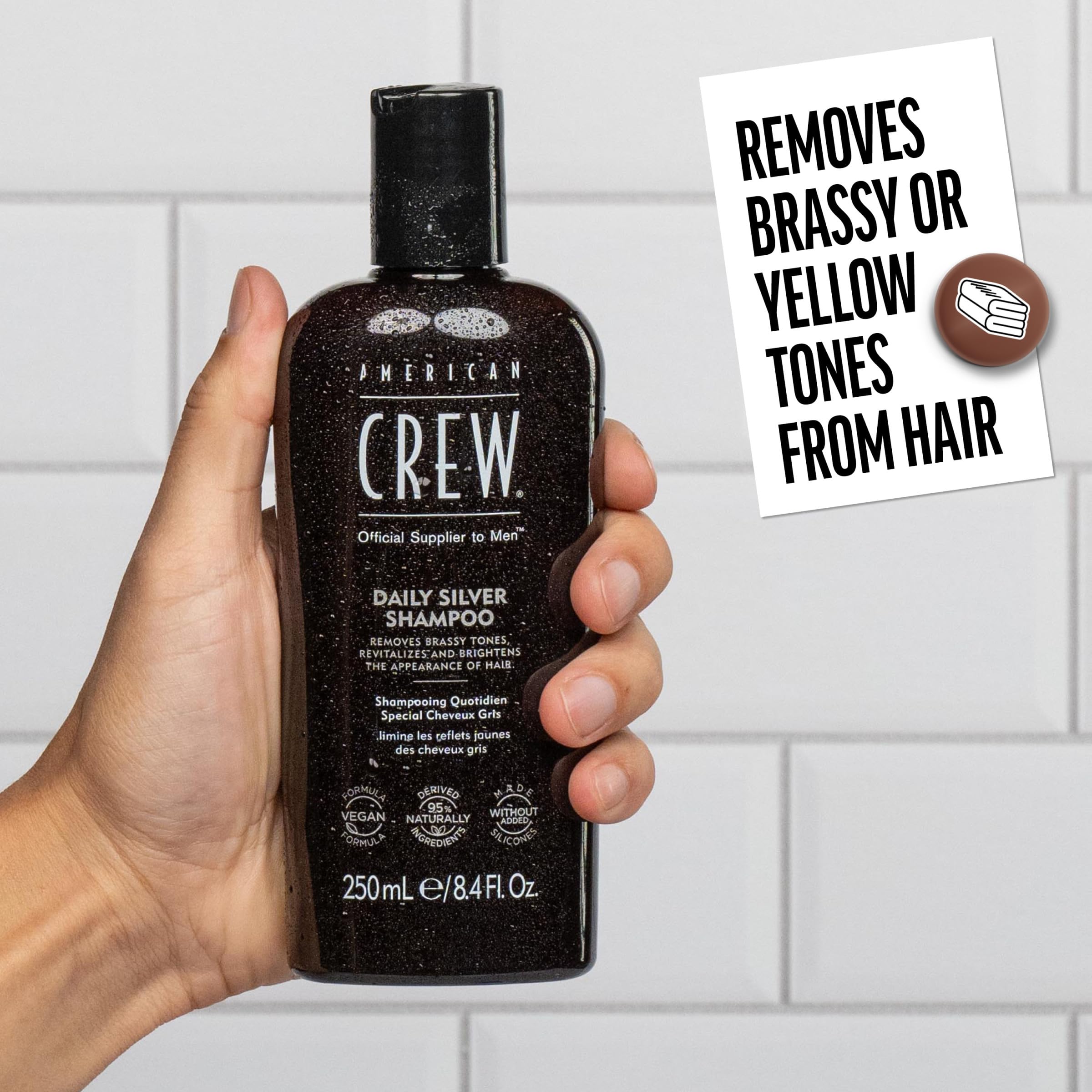 American Crew Men's Shampoo, Daily Silver, Removes Brassy Tones, Naturally Derived, Vegan Formula, 8.4 Fl Oz - Charming Charlie