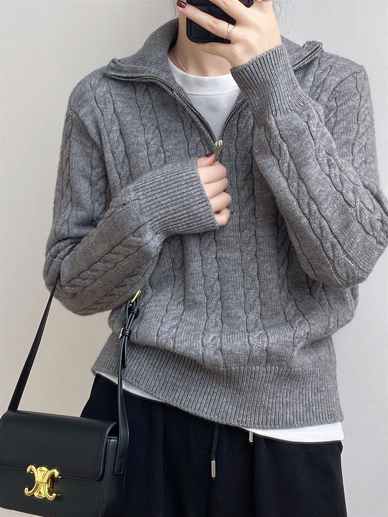 Cable-Knit Half Zip Long Sleeve Sweater – Charming Charlie