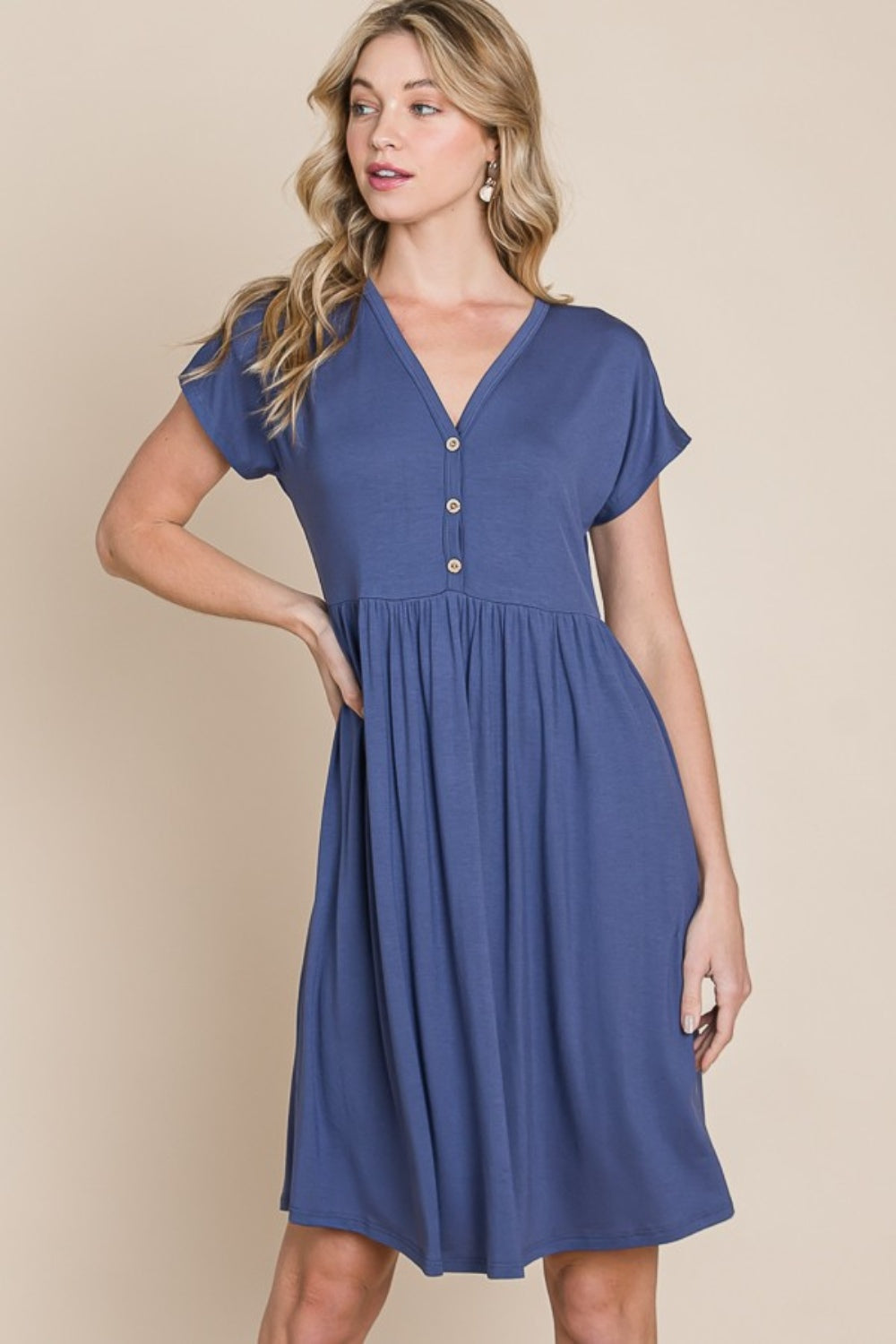 BOMBOM V-Neck Short Sleeve Dress - Charming Charlie