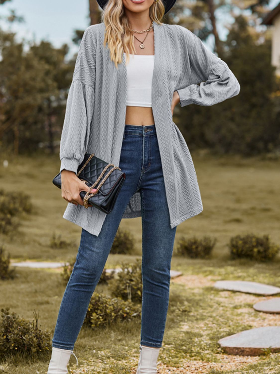 Textured Open Front Dropped Shoulder Cardigan – Charming Charlie
