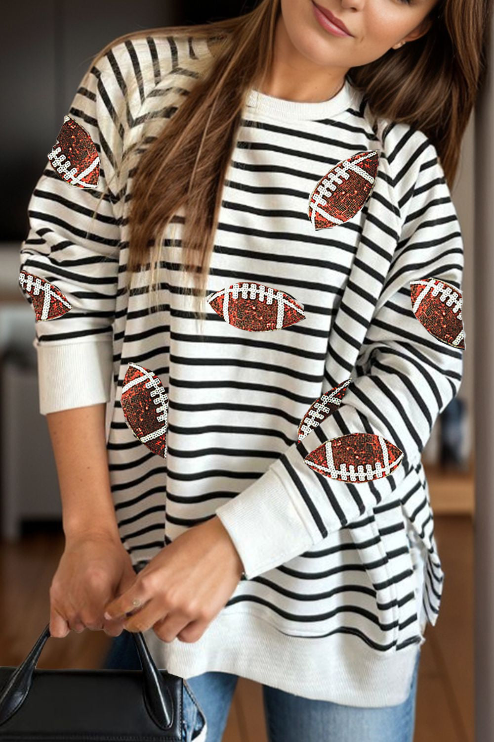 Sequin Football Striped Long Sleeve Sweatshirt - Charming Charlie