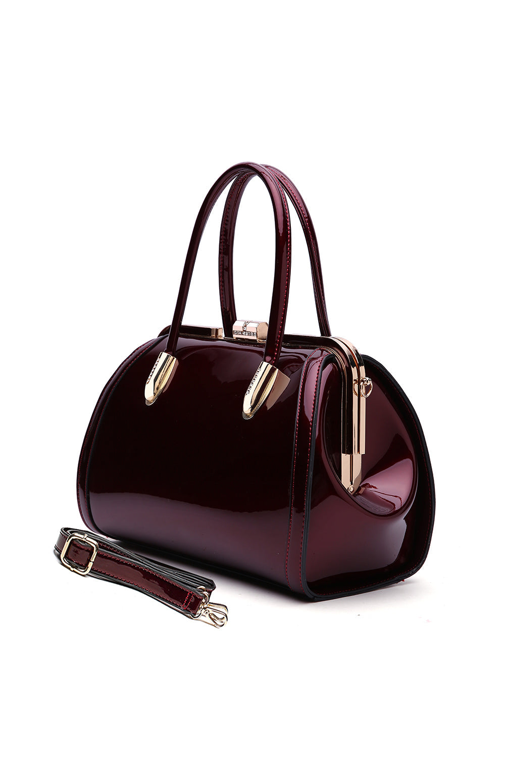 Patent Leather Double Handle Frame Satchel - Charming Charlie