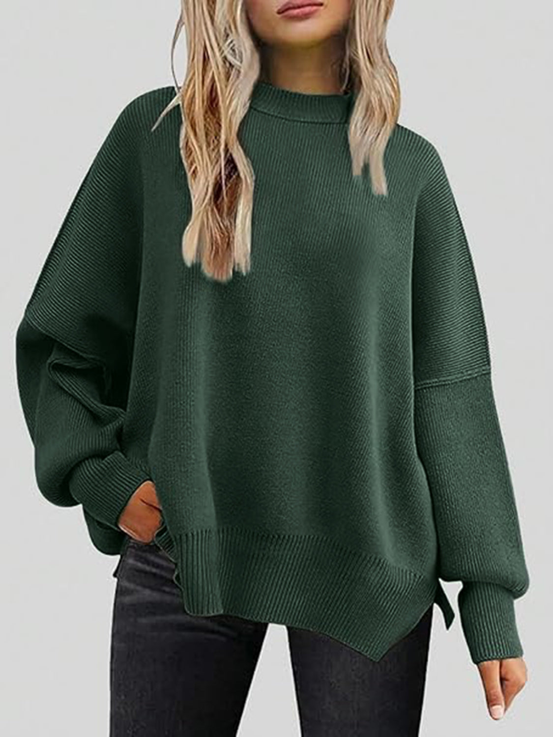 Round Neck Long Sleeve Sweater - Charming Charlie