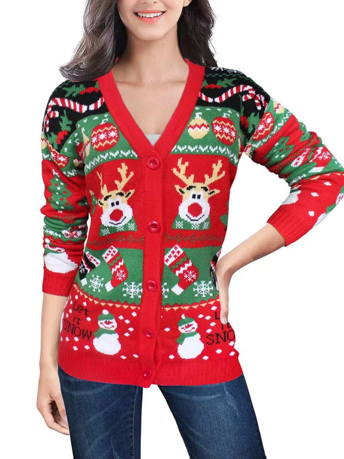 Reindeer Button Up Long Sleeve Cardigan - Charming Charlie