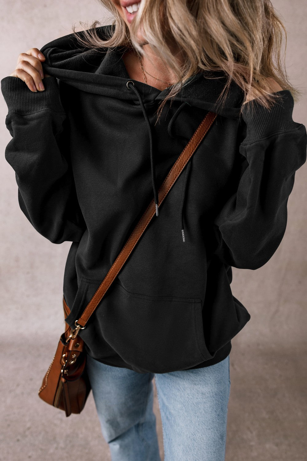Drawstring Pocketed Long Sleeve Hoodie - Charming Charlie