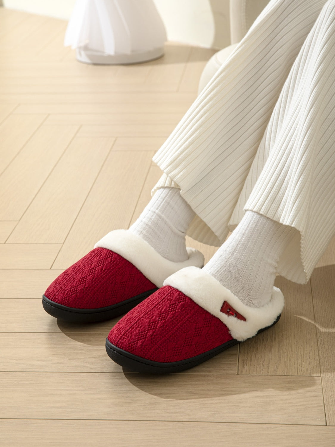 Horn Buckle Furry Texture Flat Slippers - Charming Charlie