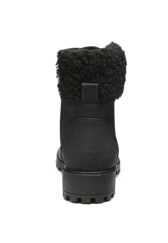 Lace up boots with fashion fur trim