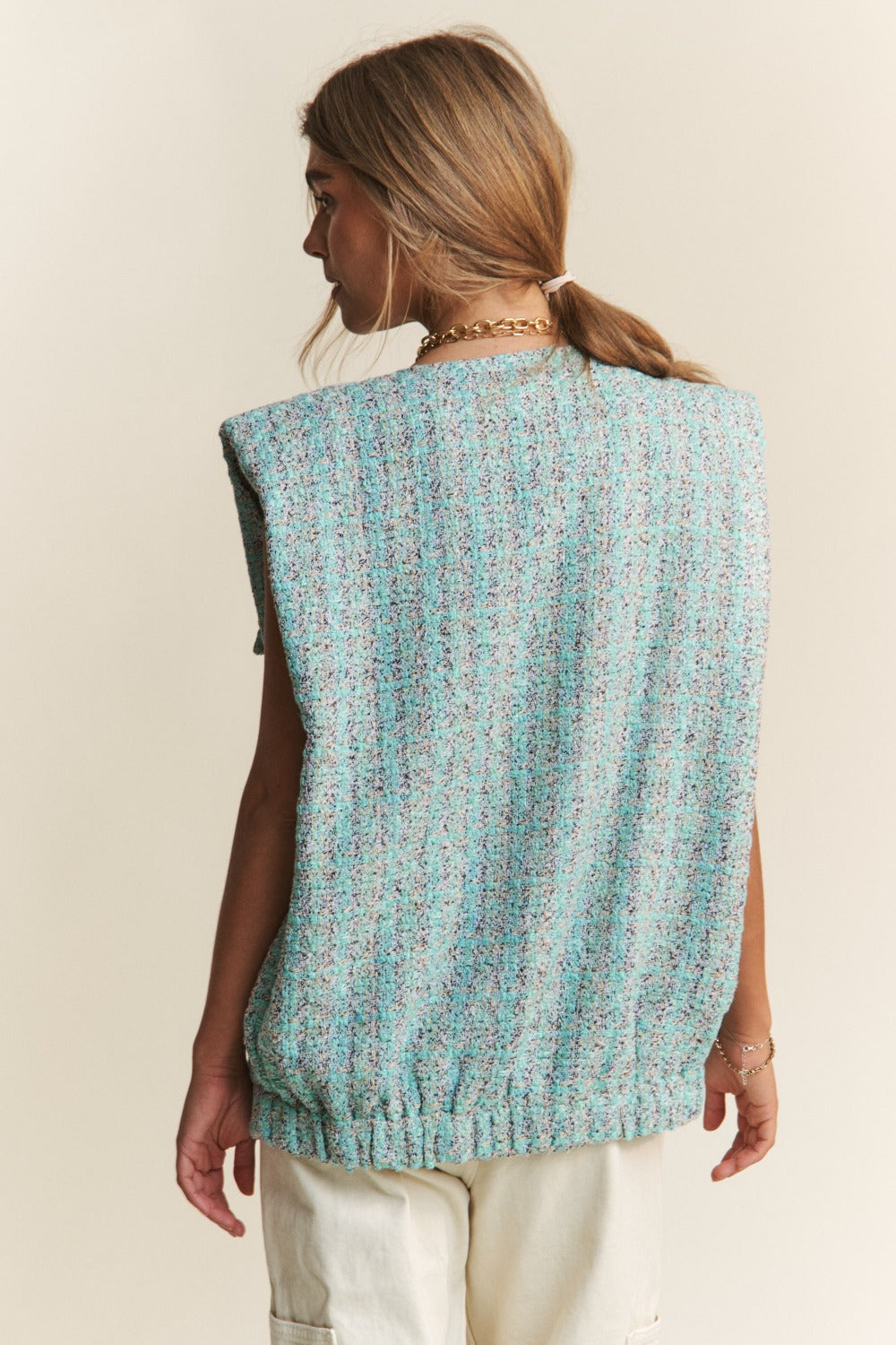 J.NNA Frayed Tweed Padded Shoulder Vest – Charming Charlie