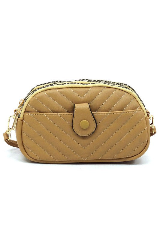 Chevron Quilted Multi Compartment Crossbody Bag