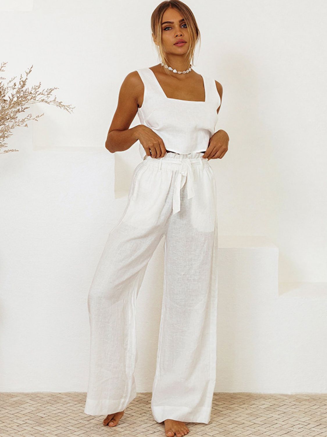 Square Neck Sleeveless Top and Pants Set - Charming Charlie