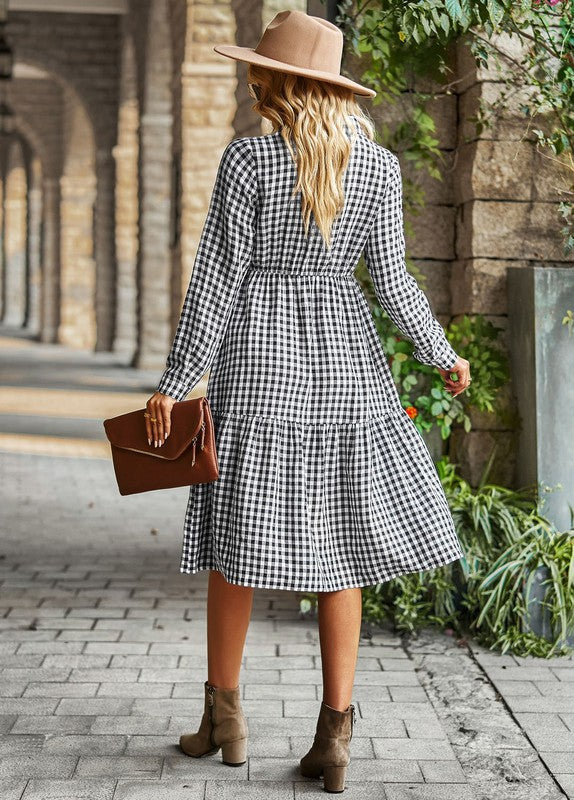 Gingham long sleeve dress Black / S Gingham long sleeve dress Black / S