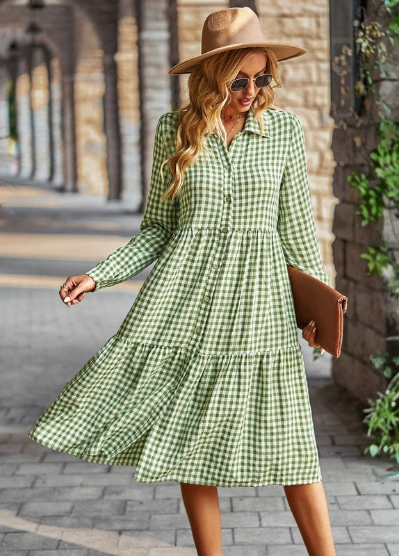 Gingham long sleeve dress Black / S Gingham long sleeve dress Black / S