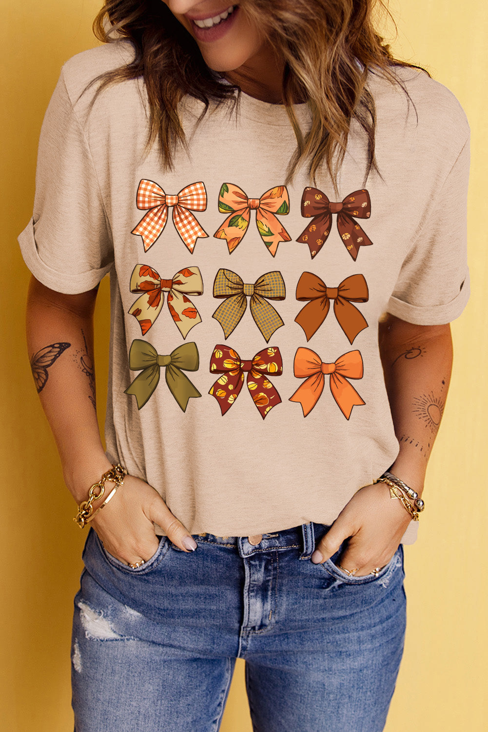 Bow Graphic Round Neck Short Sleeve T-Shirt - Charming Charlie