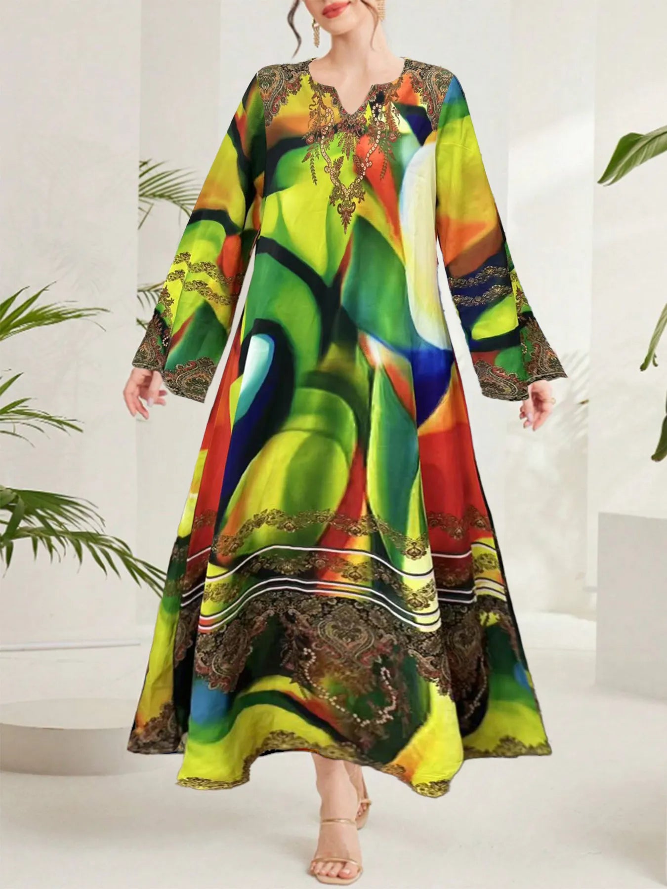 Multi-Color Abstract Print Notched Maxi Dress – Charming Charlie