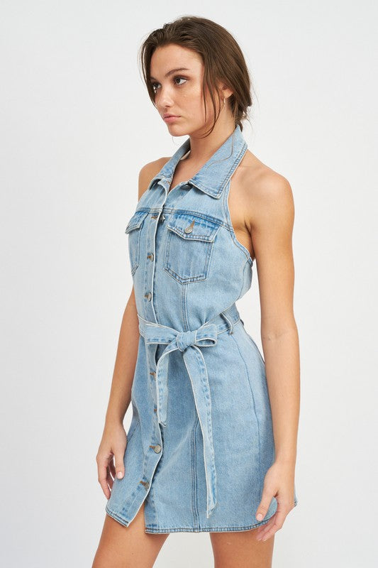 charlie denim mini dress BUTTON DOWN DENIM MINI DRESS WITH BELT – Charming Charlie