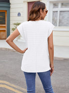 Textured Round Neck Cap Sleeve T-Shirt - Charming Charlie