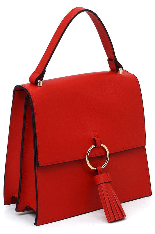 Animal Print Ring Tassel Flap Crossbody Satchel