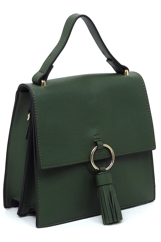 Animal Print Ring Tassel Flap Crossbody Satchel